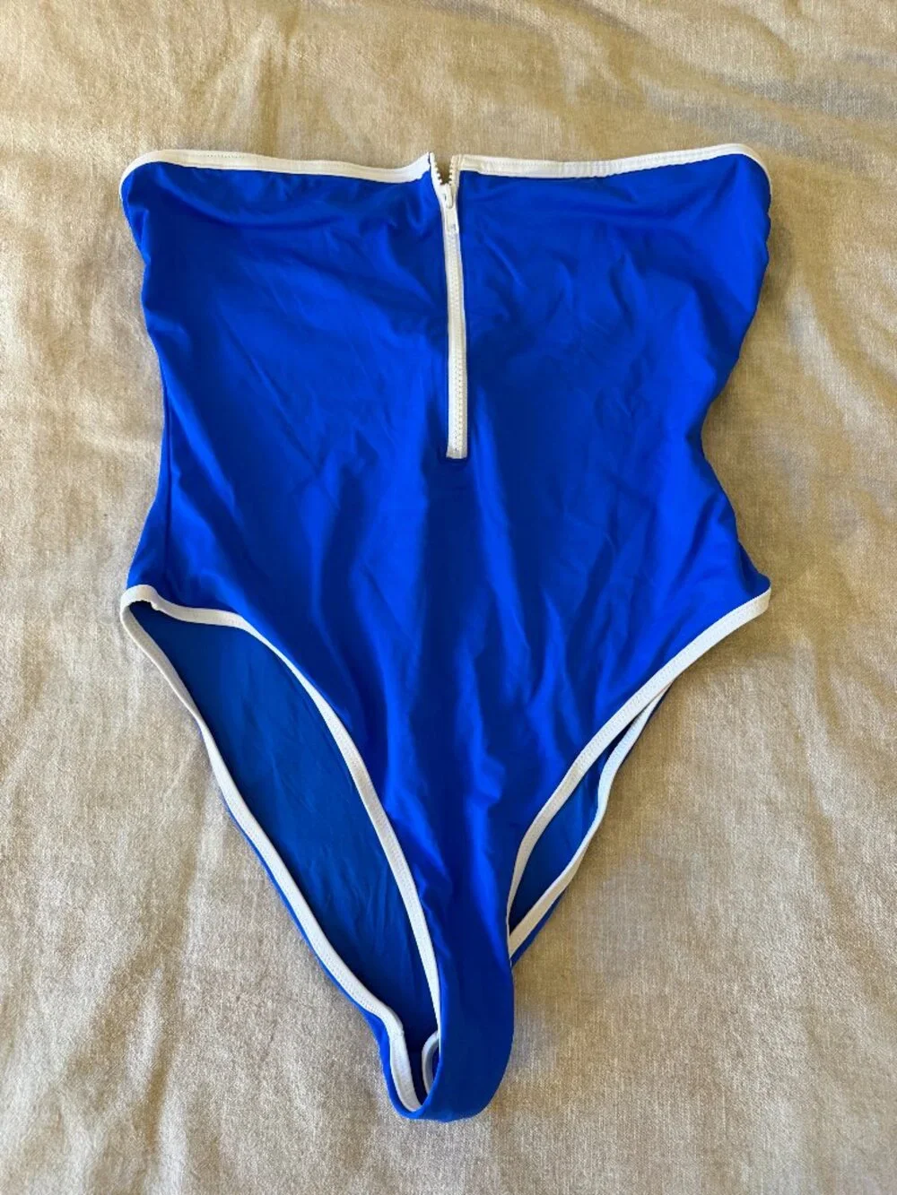 SKIMS Zip Front One-Piece Swimsuit - Cobalt Blue/White - XL